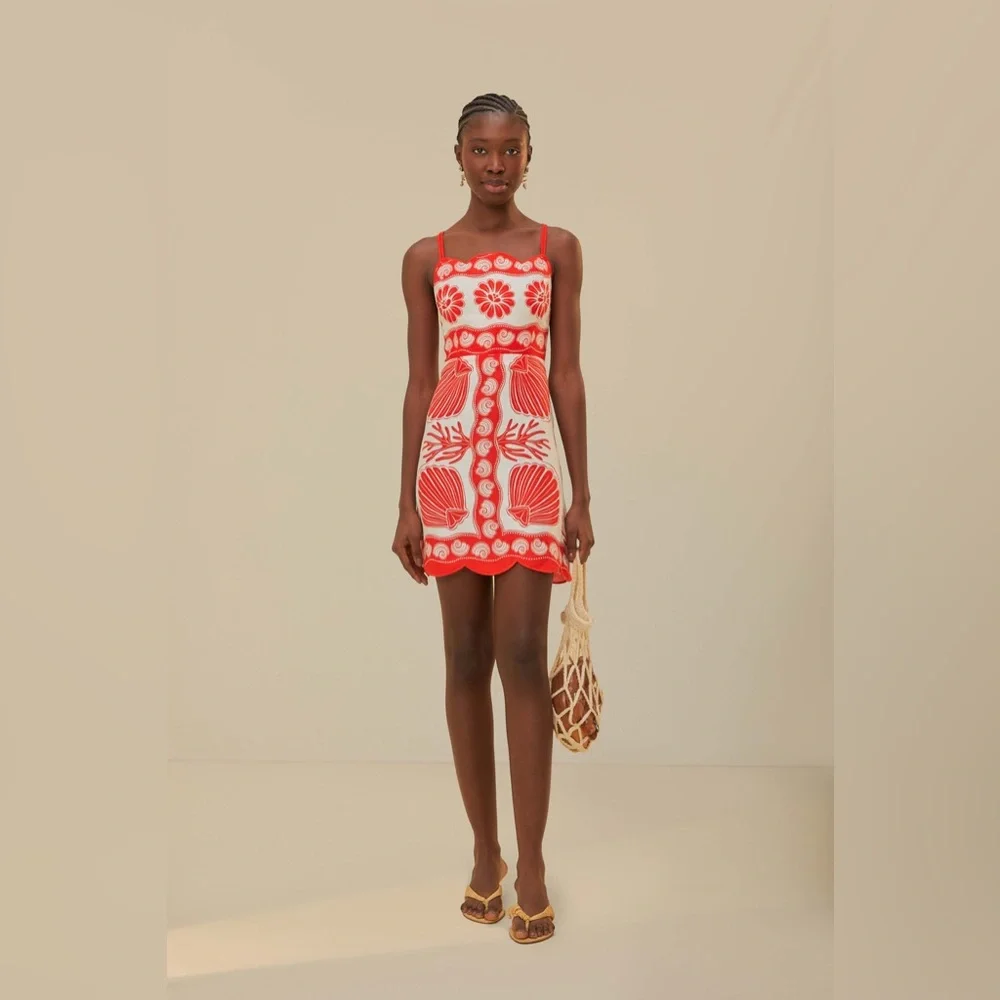 Farm Rio White Ainika Shell Euroflax™ Premium Linen Mini Dress - Picture 2 of 11